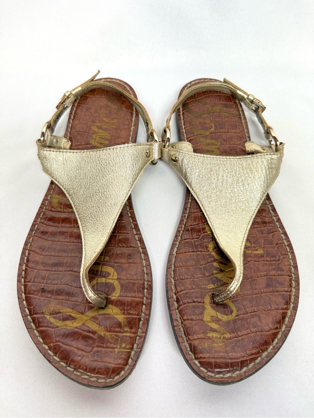 Sam Edelman Greta Gold Leather Thong Sandals Women’s Size 10